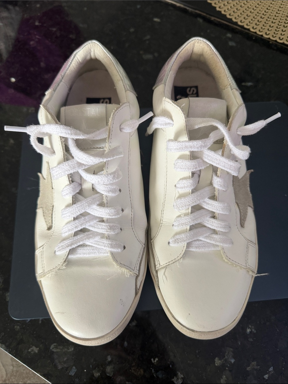 Golden Goose White Leather Star Accent Sneakers